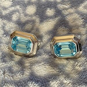 Dior Silver Earrings with Blue Gemstone